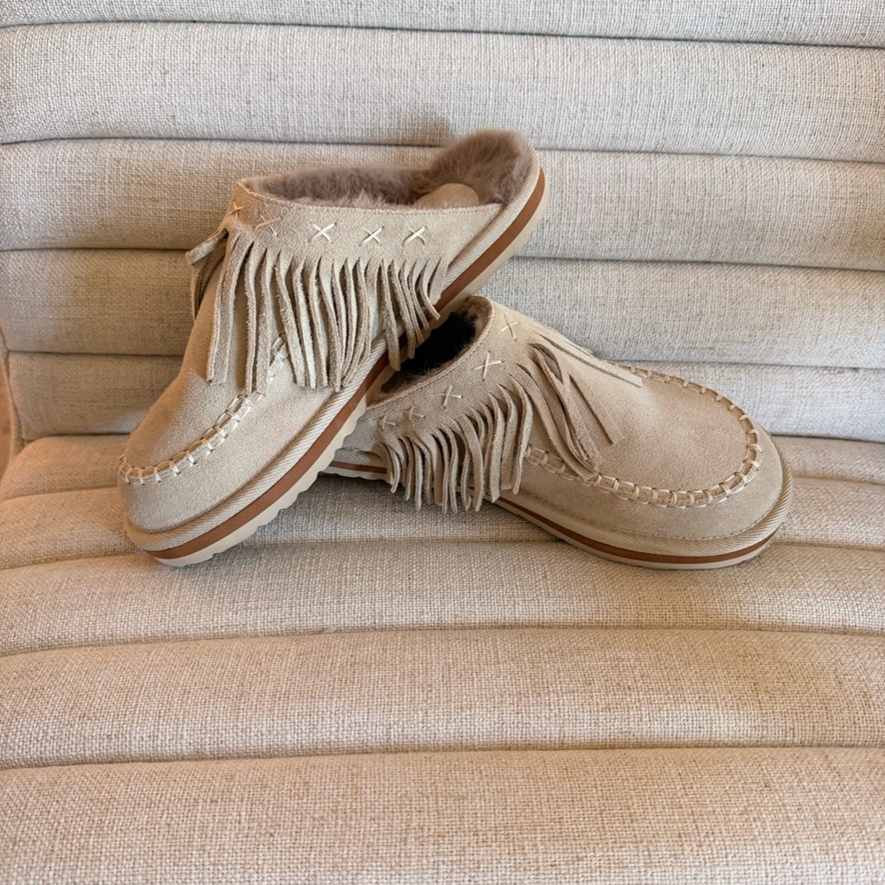 Free People Fallon Fringe Faux Fur Mule Slipper, Sz 9.5